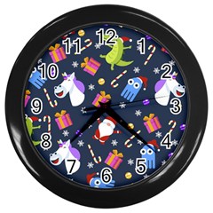 Colorful Funny Christmas Pattern Wall Clock (black) by Uceng