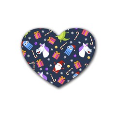 Colorful Funny Christmas Pattern Rubber Heart Coaster (4 Pack) by Uceng