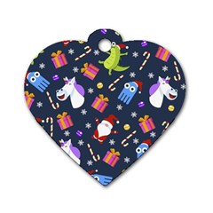 Colorful Funny Christmas Pattern Dog Tag Heart (two Sides) by Uceng