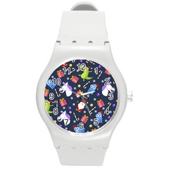 Colorful Funny Christmas Pattern Round Plastic Sport Watch (m) by Uceng