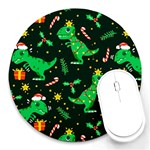 Christmas Funny Pattern Dinosaurs Round Mousepad Front