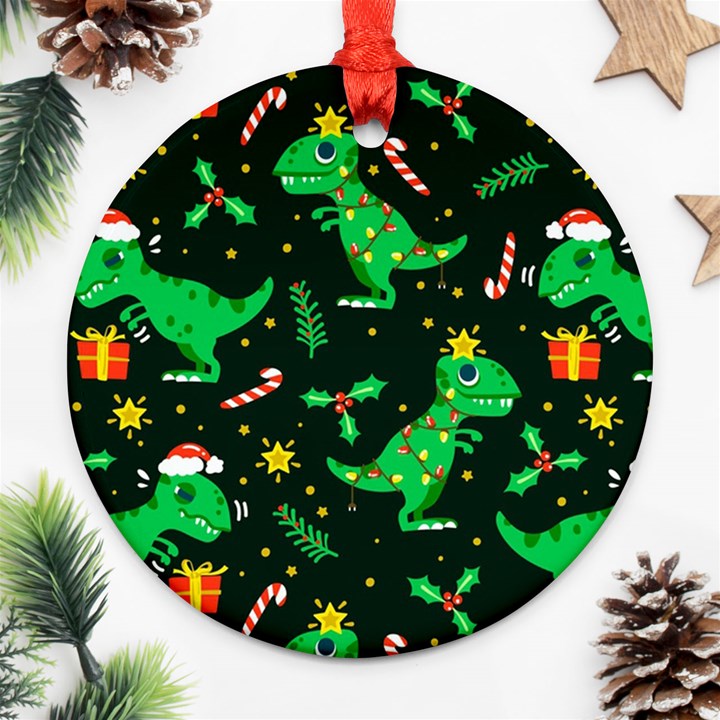 Christmas Funny Pattern Dinosaurs Ornament (Round)