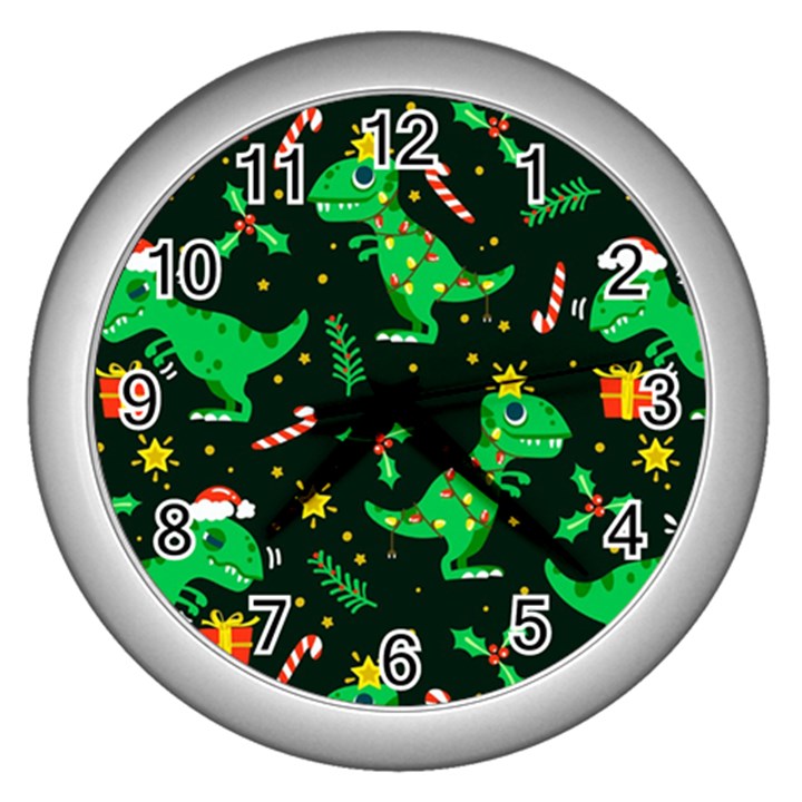 Christmas Funny Pattern Dinosaurs Wall Clock (Silver)