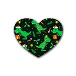 Christmas Funny Pattern Dinosaurs Rubber Heart Coaster (4 pack) Front