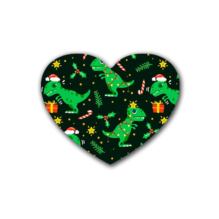 Christmas Funny Pattern Dinosaurs Rubber Heart Coaster (4 pack)