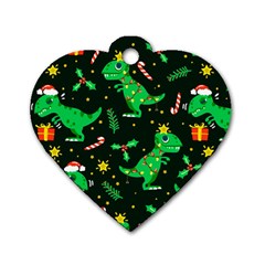 Christmas Funny Pattern Dinosaurs Dog Tag Heart (Two Sides)