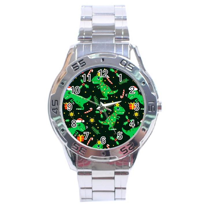 Christmas Funny Pattern Dinosaurs Stainless Steel Analogue Watch