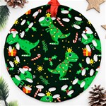 Christmas Funny Pattern Dinosaurs Round Filigree Ornament (Two Sides) Front