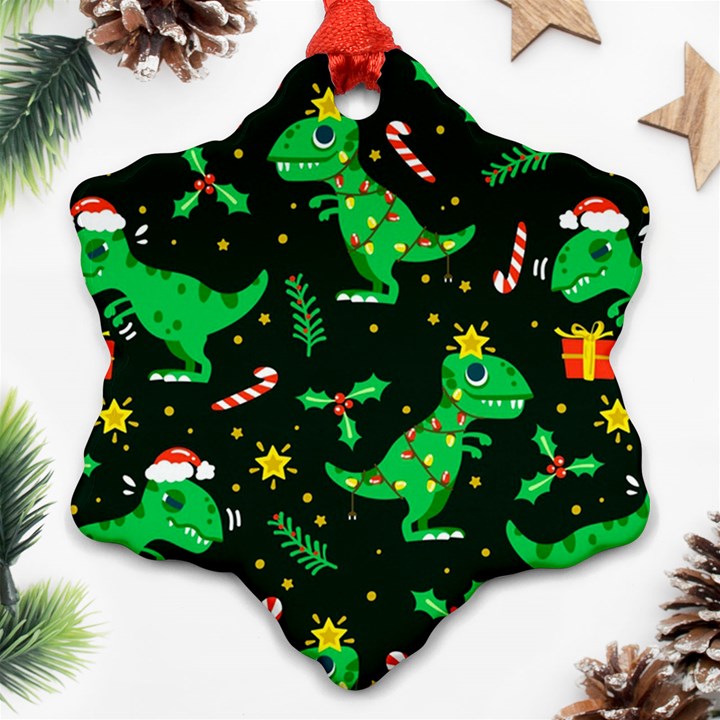 Christmas Funny Pattern Dinosaurs Snowflake Ornament (Two Sides)