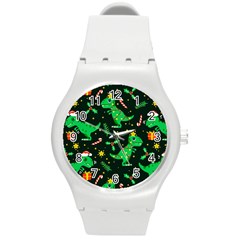 Christmas Funny Pattern Dinosaurs Round Plastic Sport Watch (M)