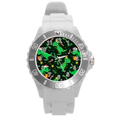 Christmas Funny Pattern Dinosaurs Round Plastic Sport Watch (L)