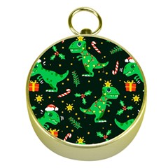 Christmas Funny Pattern Dinosaurs Gold Compasses by Uceng