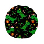 Christmas Funny Pattern Dinosaurs Standard 15  Premium Flano Round Cushions Front