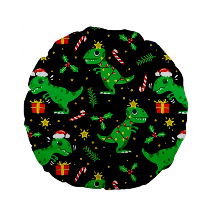 Christmas Funny Pattern Dinosaurs Standard 15  Premium Flano Round Cushions