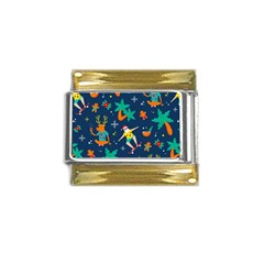 Colorful Funny Christmas Pattern Gold Trim Italian Charm (9mm) by Uceng