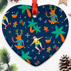 Colorful Funny Christmas Pattern Heart Ornament (two Sides) by Uceng