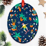 Colorful Funny Christmas Pattern Oval Filigree Ornament (Two Sides) Back