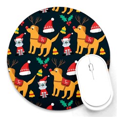 Funny Christmas Pattern Background Round Mousepad by Uceng