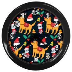 Funny Christmas Pattern Background Wall Clock (black) by Uceng