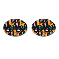 Funny Christmas Pattern Background Cufflinks (oval)