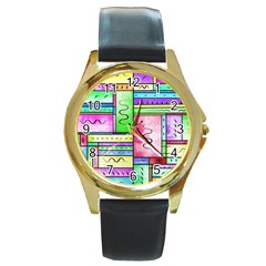 Colorful Pattern Round Gold Metal Watch by gasi