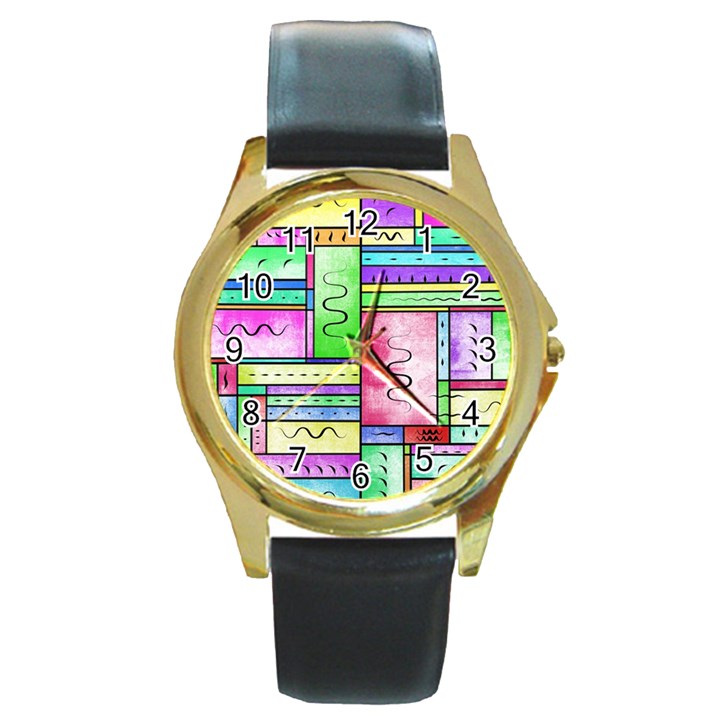 Colorful pattern Round Gold Metal Watch