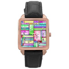 Colorful Pattern Rose Gold Leather Watch  by gasi