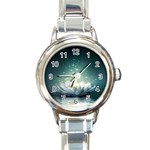 Sparkle Lotus Round Italian Charm Watch Front