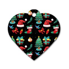 Christmas Pattern Dog Tag Heart (one Side) by designsbymallika