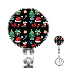 Christmas Pattern Stainless Steel Nurses Watch by designsbymallika