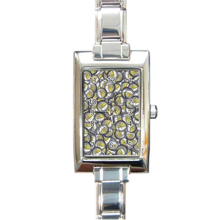 Gong Instrument Motif Pattern Rectangle Italian Charm Watch