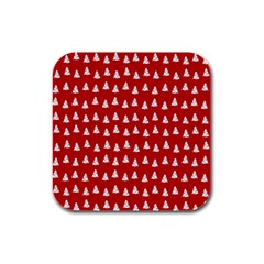 White Christmas Tree Red Rubber Square Coaster (4 Pack) by TetiBright