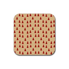 Red Christmas Tree Brown Rubber Coaster (square) by TetiBright