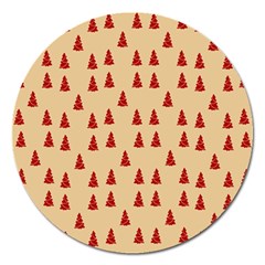 Red Christmas Tree Brown Magnet 5  (round) by TetiBright