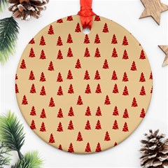 Red Christmas Tree Brown Round Ornament (two Sides) by TetiBright