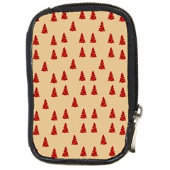 Red Christmas Tree Brown Compact Camera Leather Case by TetiBright