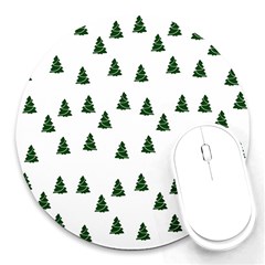 Green Christmas Trees White Round Mousepad