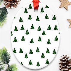 Green Christmas Trees White Ornament (oval)