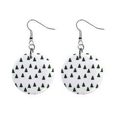 Green Christmas Trees White Mini Button Earrings