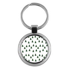 Green Christmas Trees White Key Chain (round)