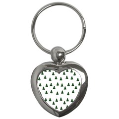 Green Christmas Trees White Key Chain (heart)