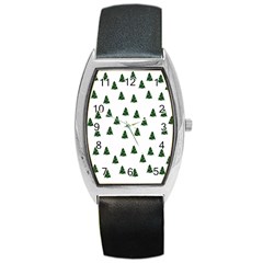 Green Christmas Trees White Barrel Style Metal Watch