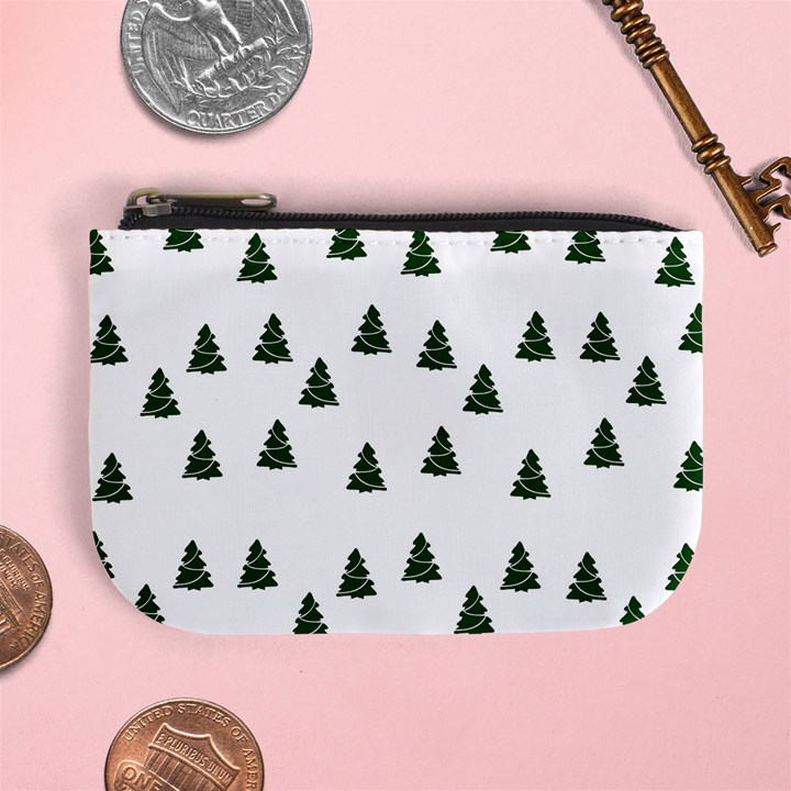 Green Christmas Trees White Mini Coin Purse