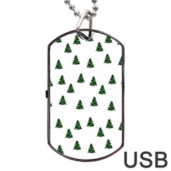 Green Christmas Trees White Dog Tag Usb Flash (one Side)