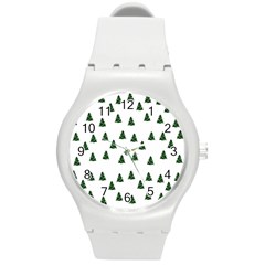 Green Christmas Trees White Round Plastic Sport Watch (m)