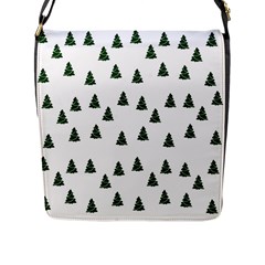 Green Christmas Trees White Flap Closure Messenger Bag (l)