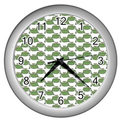 Funny Frog Cartoon Drawing Motif Pattern Wall Clock (silver) by dflcprintsclothing