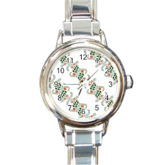 Background Ornamental Pattern Graphic Seamless Round Italian Charm Watch by Pakemis