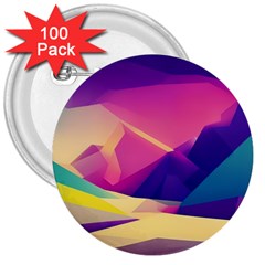 Abstract Geometric Landscape Art 3d Render 3  Buttons (100 Pack)  by Pakemis