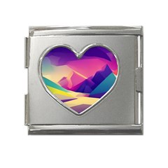 Abstract Geometric Landscape Art 3d Render Mega Link Heart Italian Charm (18mm) by Pakemis